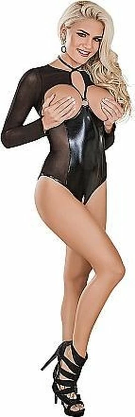 Magic Silk - Vixen Mesh Long Sleeve Cupless & Crotchless Teddy - Black - S / M 9 Magic Silk - Vixen Mesh Long Sleeve Cupless & Crotchless Teddy - Black - S / M - Afbeelding 9