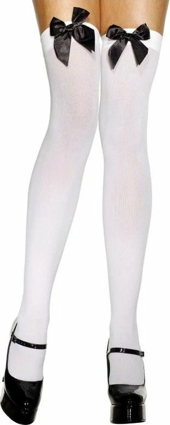 Fever Hoge Kousen Met Strik - Wit/Zwart 4 Fever Hoge Kousen Met Strik - Wit/Zwart - Afbeelding 4