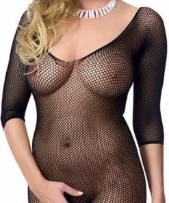 Rimba Amorable Visnet Catsuit Met Lange Mouwen En Open Kruis - Zwart