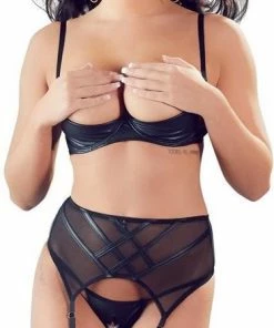Cottelli Collection Lingerie Sexy Faux Leren Jarretel Open Beha Set -Cottelli Collection Shop 366x840 3