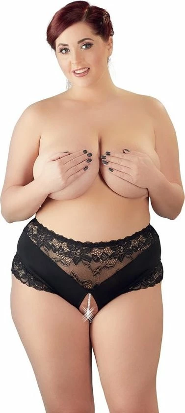 Cottelli Plus Size – Open Kruis Slip Met Kant En Parelketting Stimulerend En Sierlijk Voor De Hete Avonden – Maat 2XL – Zwart 1 Cottelli Plus Size – Open Kruis Slip Met Kant En Parelketting Stimulerend En Sierlijk Voor De Hete Avonden – Maat 2XL – Zwart