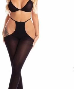 Pink Lipstick Lingerie Leggings NOT SO FAST 2PC SET, ONE SIZE Zwart