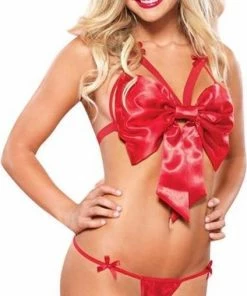 You2Toys Leg Avenue 2-dlg. Set Satin Bow - Rood - S/M