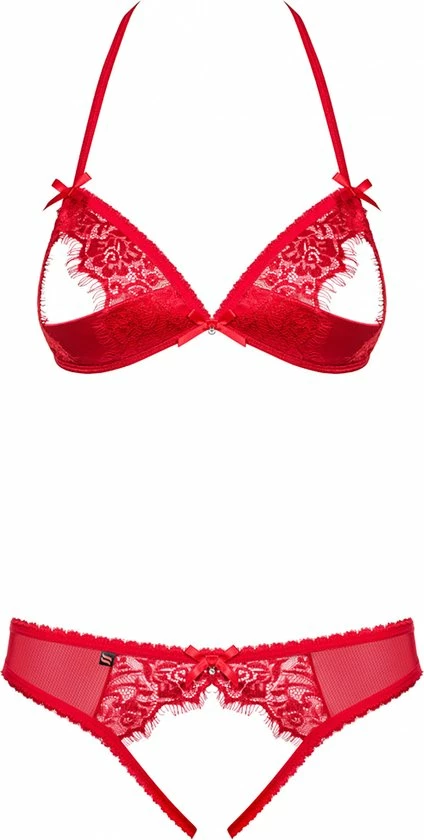 Obsessive BH Met Open Cups En Open Kruis String- Erotische Lingerieset - Maat L/XL - Rood 4 Obsessive BH Met Open Cups En Open Kruis String- Erotische Lingerieset - Maat L/XL - Rood - Afbeelding 4