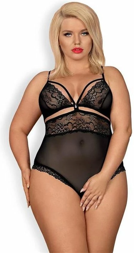 Obsessive Teddy Open Kruis - Erotische Body - Maat S/M - Zwart 2 Obsessive Teddy Open Kruis - Erotische Body - Maat S/M - Zwart - Afbeelding 2