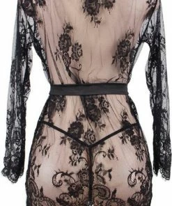 Merkloos Transparante Zwarte Kanten Kimono Met Lange Mouwen | Maat 40/42 | Avondjas - Ochtendjas - Badjas -Cottelli Collection Shop 452x840 1