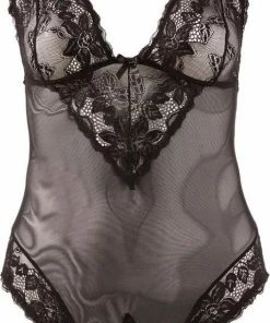 Cottelli Collection Cottelli Plus Size – Sexy Body Met Open Kruis En Kanten Motieven Langs Randen Voor Speciale Dates – Maat 3XL – Zwart