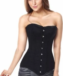 Merkloos Zwart Korset Model Extra Lang Met Haaksluiting En 12 Baleinen | Maat 36 | Sexy Korsetten