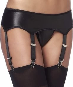 Merkloos Nooitmeersaai - Wetlook Jarretel Slip En Kousen One Size - Zwart