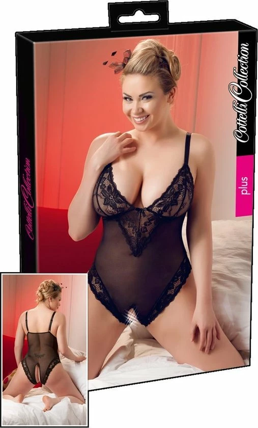 Cottelli Collection Cottelli Plus Size – Sexy Body Met Open Kruis En Kanten Motieven Langs Randen Voor Speciale Dates – Maat 3XL – Zwart 3 Cottelli Collection Cottelli Plus Size – Sexy Body Met Open Kruis En Kanten Motieven Langs Randen Voor Speciale Dates – Maat 3XL – Zwart - Afbeelding 3