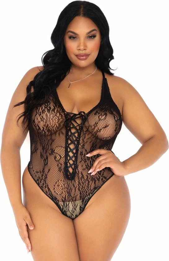 Leg Avenue Floral Lace Thong Teddy + 3 Leg Avenue Floral Lace Thong Teddy + - Afbeelding 3