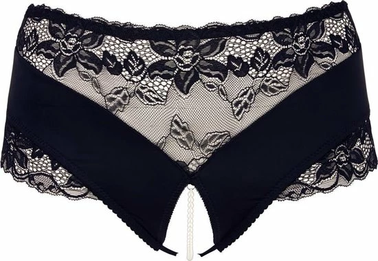 Cottelli Plus Size – Open Kruis Slip Met Kant En Parelketting Stimulerend En Sierlijk Voor De Hete Avonden – Maat 2XL – Zwart 3 Cottelli Plus Size – Open Kruis Slip Met Kant En Parelketting Stimulerend En Sierlijk Voor De Hete Avonden – Maat 2XL – Zwart - Afbeelding 3