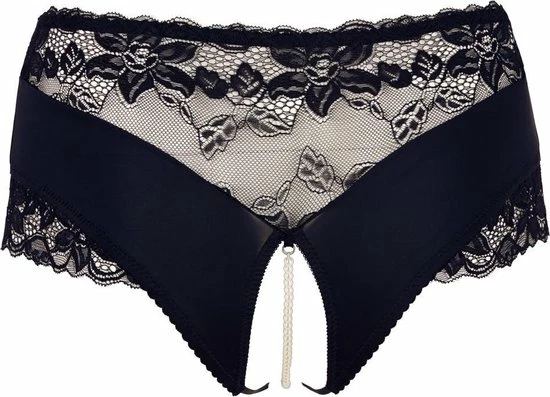 Cottelli Plus Size – Open Kruis Slip Met Kant En Parelketting Stimulerend En Sierlijk Voor De Hete Avonden – Maat 2XL – Zwart 4 Cottelli Plus Size – Open Kruis Slip Met Kant En Parelketting Stimulerend En Sierlijk Voor De Hete Avonden – Maat 2XL – Zwart - Afbeelding 4