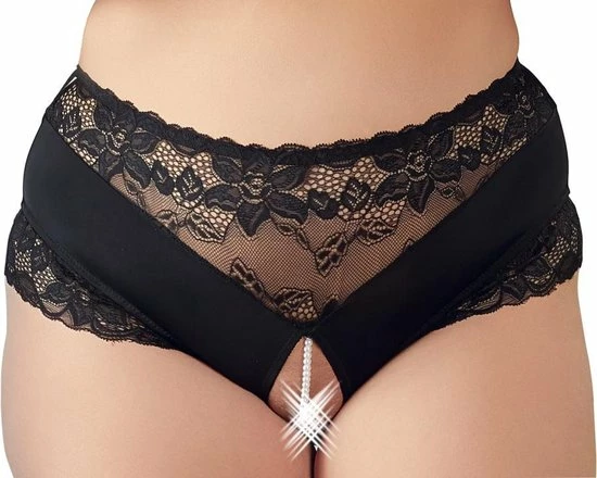 Cottelli Plus Size – Open Kruis Slip Met Kant En Parelketting Stimulerend En Sierlijk Voor De Hete Avonden – Maat 2XL – Zwart 5 Cottelli Plus Size – Open Kruis Slip Met Kant En Parelketting Stimulerend En Sierlijk Voor De Hete Avonden – Maat 2XL – Zwart - Afbeelding 5