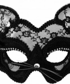 PartyXplosion Oogmasker - Poes - Kat - Met Kant - Zwart