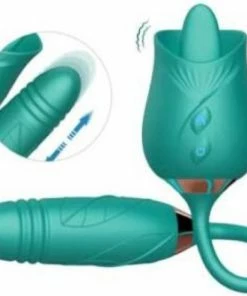 Merkloos Luxe Vibrator Op En Neer Samen Met Tong In Een Roos - Luxe SexToys Vrouwen - Clitoris Gspot Stimulator - Groen