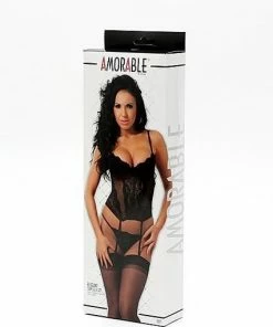 Rimba Amorable Zwart Kanten Torselet Met String En Kousen - Maat XL -Cottelli Collection Shop 550x511