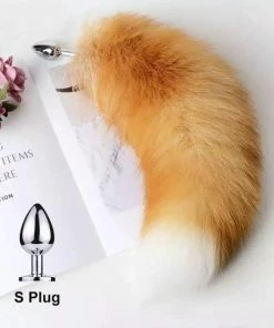 GadgetStunter Buttplug Met Vossenstaart - Maat S - Anaal Plug - Ponyplay Seksspeeltje Koppels / Man / Vrouw - Oranje / Wit