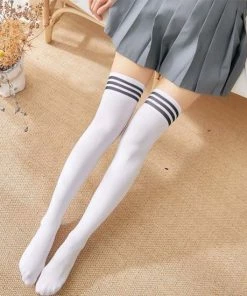 NiMo Commerce Witte Overknee Kousen Dames - Kniekousen Met Zwarte Strepen - Cosplay - Schoolgirl - Lolita - Lapdance - Roleplay -Cottelli Collection Shop 550x550 331