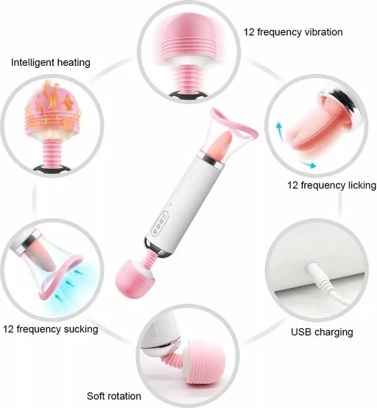 GALESTO 2-in-1 Magic Wand Vibrator - Mannen En Vrouwen - Zuigt En Likt - 12 Vibratie Standen - Clitoris Stimulator - Intense Sex Orgasme - Seksspeeltjes - G-spot 6 GALESTO 2-in-1 Magic Wand Vibrator - Mannen En Vrouwen - Zuigt En Likt - 12 Vibratie Standen - Clitoris Stimulator - Intense Sex Orgasme - Seksspeeltjes - G-spot - Afbeelding 6