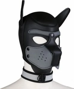 Banoch - Lindo Perrito Gris Neoprene - Honden Masker Puppy Play Grijs Neopreen -Cottelli Collection Shop 550x655