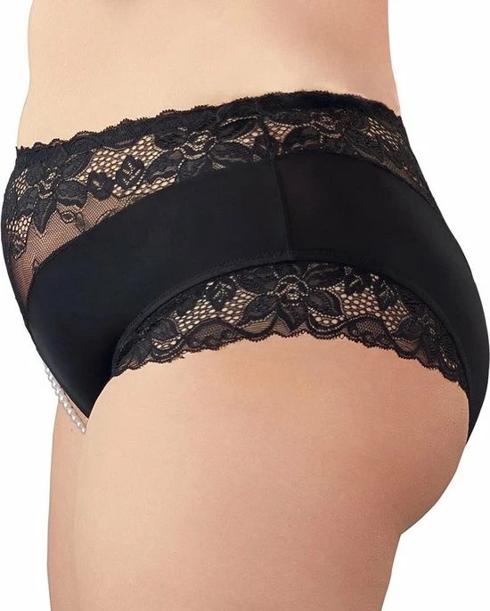 Cottelli Plus Size – Open Kruis Slip Met Kant En Parelketting Stimulerend En Sierlijk Voor De Hete Avonden – Maat 2XL – Zwart 6 Cottelli Plus Size – Open Kruis Slip Met Kant En Parelketting Stimulerend En Sierlijk Voor De Hete Avonden – Maat 2XL – Zwart - Afbeelding 6