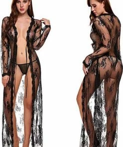 Merkloos Zwarte Lange Doorzichtige Kanten Kimono | Maat 42 | Sexy Kimono -Cottelli Collection Shop 550x778 2