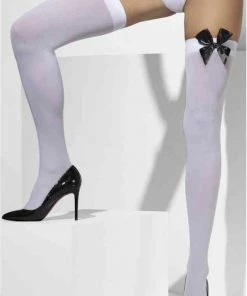 Fever Hoge Kousen Met Strik - Wit/Zwart