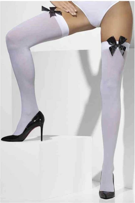 Fever Hoge Kousen Met Strik - Wit/Zwart 1 Fever Hoge Kousen Met Strik - Wit/Zwart